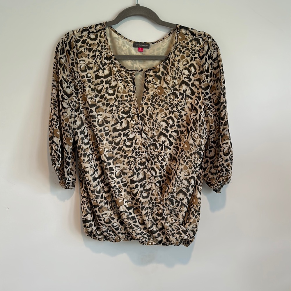 Vince Camuto leopard print blouse with cross front, key hole